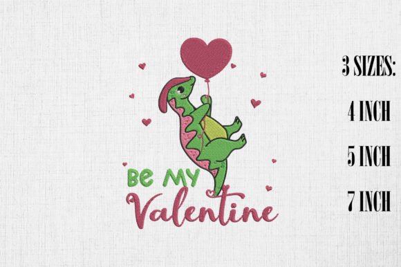 Be My Valentine Dinosaur Embroidery Design