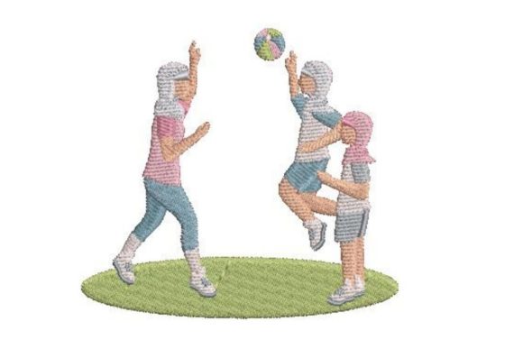 Faceless Mother and Children Playing Embroidery Design